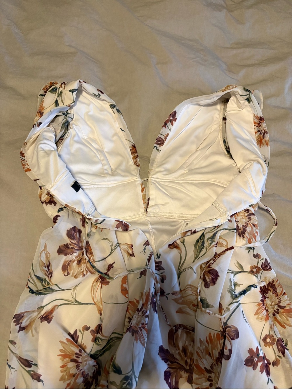 Lulu's Cream Floral Ruffle V-Neck Romper - Picture 12 of 16